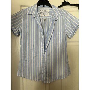 Frank & Eileen Billy Jean Shirt Blue White Striped Short Sleeve Button Up--small